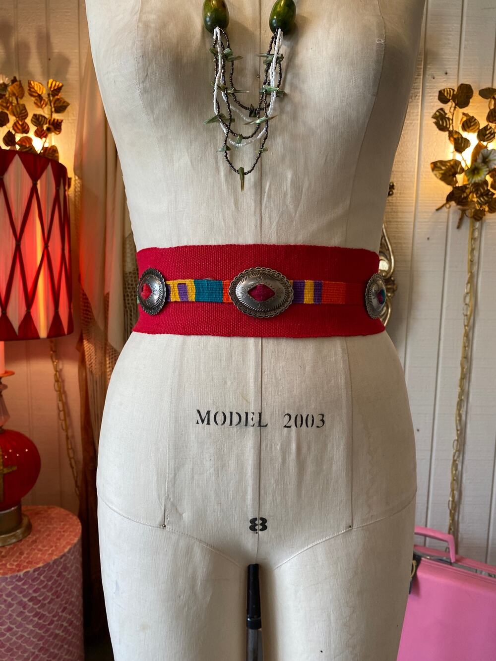 vintage 1980s serape concho belt southwestern style 27 28 waist s/m boho woven